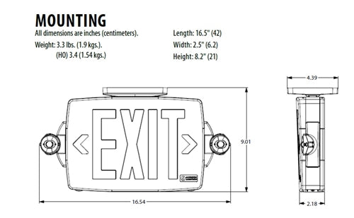 Lithonia LHQM S W RG MVOLT HO Emergency Light Exit Sign Combo, Stenfil Face, White Housing, Red/Green Switchable Letter, 120-277V, High-Output Ni-Cad