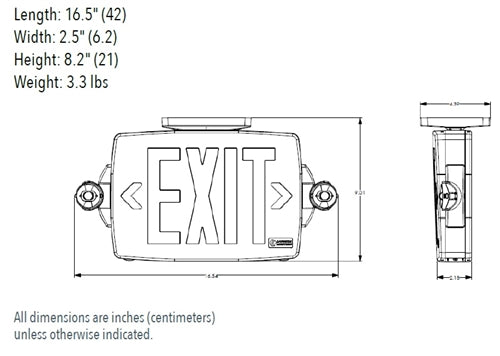 Lithonia LHQM S B RG MVOLT SD Emergency Light Exit Sign Combo, Stencil Face, Black Housing, Red/Green Switchable Letter, 120-277V, Self Diagnostic