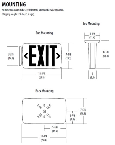 Lithonia LQM S W 3 G MVOLT EL N SD M6 Quantum LED Exit Sign, Stencil Face Type, White Housing, 3 Single Faces, Green Letters, 120-277V, Nickel Cadmium Battery, Self-Diagnostics