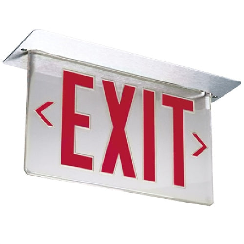 Lithonia LRP 2 RMR 120/277 Edge Lit LED Exit Sign, Brushed Aluminum, Double Face, Red on Mirror, 120-277V