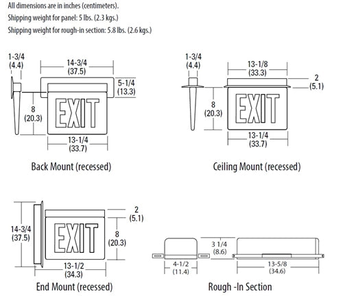 Lithonia LRP 2 GMR LRA 120/277 EL N Edge Lit LED Exit Sign, Brushed Aluminum, Double Face, Green on Mirror, Left and Right Directional Indicators, 120-277V, Nickel Cadmium Battery Emergency Operation