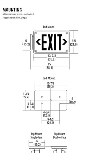 Lithonia LV S W 2 R 120/277 EL N UM All-Condition LED Exit Light, Stencil Face, White Faceplate on White Housing, Single Face, Red Letter, 120/277V, Nickel-Cadmium Battery, Universal Mount