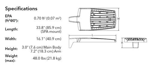 Lithonia RSX3 LED P3 30K R3 MVOLT IS PER7 DNAXD 266W LED Area Light, 3000K, Type 3 Wide Distribution, 120-277V, Adjustable Slipfitter, Seven-Wire Twist-Lock Receptacle Only, Natural Aluminum