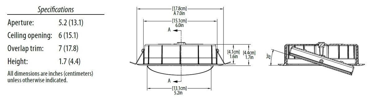 Lithonia WF6 ADJ LED 30K40K50K 90CRI MW M6 6" Gimbal Wafer-Thin Housing-Free LED Downlight, IC/ Non-IC, New Construction/ Remodel, Switchable Color Temperature, 3000K, 4000K, 5000K, 90 CRI, Matte White