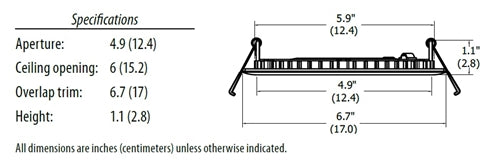 Lithonia WF6 LED 30K40K50K 90CRI BN M6 14W 6" Wafer-Thin Housing-Free LED Downlight, Switchable 3000K, 4000K, 5000K, 90 CRI, Brush Nickel