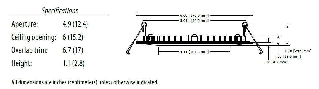 Lithonia WF6 SQ B LED 30K40K50K 90CRI BN M6 6" Square Wafer-Thin Housing-Free LED Downlight, IC/ Non-IC, New Construction/ Remodel, Baffle Trim, Switchable Color Temperature, 3000K, 4000K, 5000K, 90 CRI, Brush Nickel