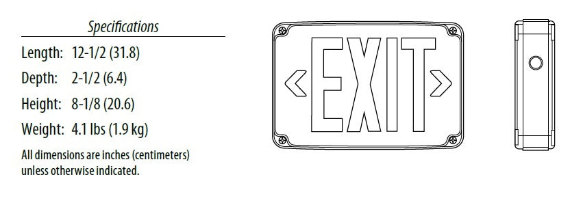 Lithonia WLTE GY 1 R EL Wet Location Exit Sign, Gray Housing, Single Face, Red Letter, Nickel-Cadmium Battery