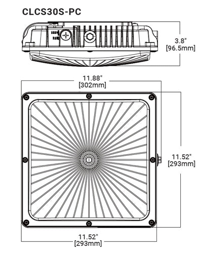 Lumark CLCS30S-PC 50-120W Low Profile Canopy Parking Garage Light, Surface Mount, Selectable Lumens: 7300-17600 lumens, 120-277V, Bronze with Photocell