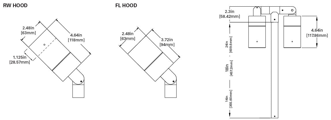 Lumiere 1002-P1-SMS-FL-LED2790-F-BK-14-L1-UNV-RSM 10W Lanterra 1002 LED Pathway Floodlight, 1 Head, Side Swivel, Flush Lens Hood, 2700K, 90 CRI, Flood Optic, Black Finish, 14" Stem, 120-277, Mounts Directly to Junction Box