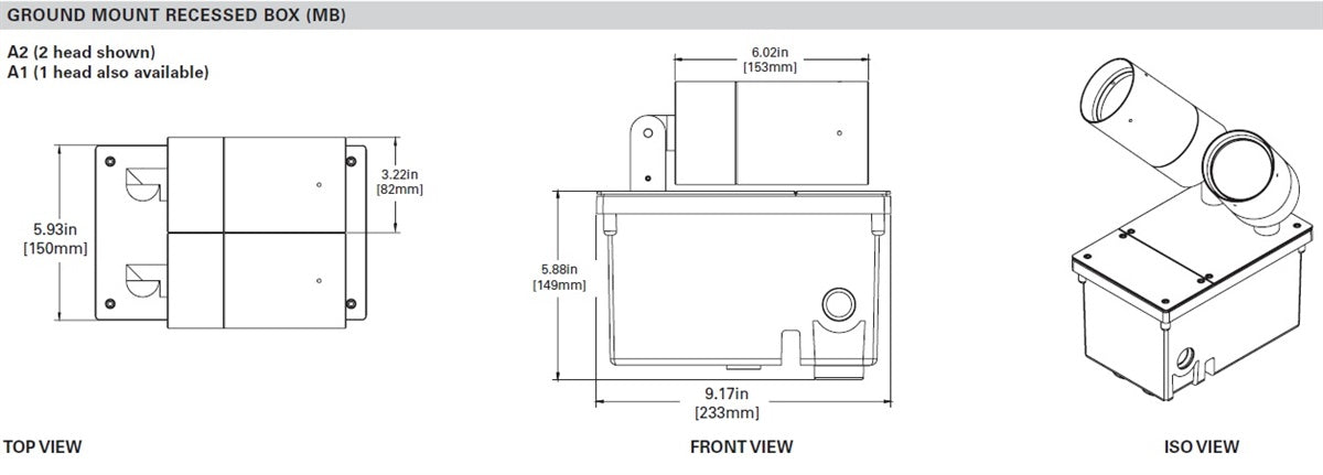 Lumiere 1003-A2-RCS-RW-LED3090-F-BK-L1-UNV-MB 10W Lanterra 1003 Accent and Flood LED, 2 Heads, Outdoor, Standard-Recessed Lens Hood, 3000K Color Temperature, Flood Optic, Black Finish, 120-277V, Ground Mount