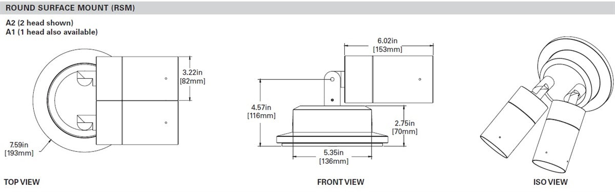 Lumiere 1003-A2-RCS-RI-LED2790-F-CS-L1-UNV-RSM 10W Lanterra 1003 Accent and Flood LED, 2 Heads, Indoor, Recessed Lens, 2700K Color Temperature, Flood Optic, City Silver Finish, 120-277V, Round Surface Mount