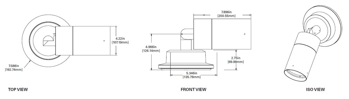 Lumiere 1004-A1-RCS-FL-LED2790-F-BK-L1-UNV-RSM 10W Lanterra Accent and Flood LED, 1 Head, Flush Lens Hood, 2700K Color Temperature, 90 CRI, Flood Optic, Black Finish, 120-277V, Round Surface Mount Direct to Junction Box