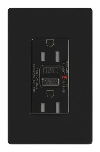 Lutron CAR-15-GFST-BL Claro Self-Testing Tamper Resistant 15A GFCI Receptacle, in Black