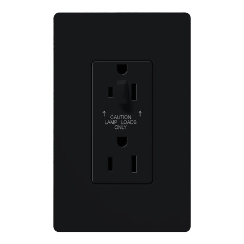 Lutron CAR-15-HDTR-BL Claro Tamper Resistant 15A Split Duplex Receptacle Half for Dimming Use in Black