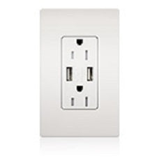 Lutron CAR-15-UBTR-AL Claro 15A Dual USB Receptacle, Tamper Resistant, in Almond