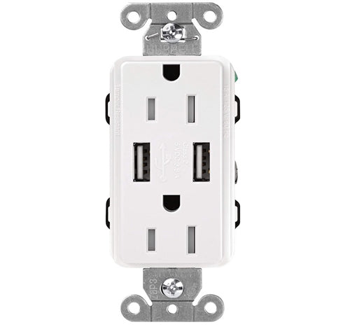 Lutron CAR-15-UBTR-WH Claro 15A Dual USB Receptacle, Tamper Resistant, in White
