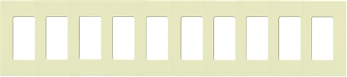 Lutron CW-10-LA (NT-R3R3R3R3R3R3R3R3R3R3-FB-AL Nova T Screwless 10 Gang Wallplate Decora Opening, Fins Broken, in Almond, Matte Finish