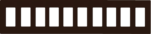 Lutron CW-10-BR (NT-R3R3R3R3R3R3R3R3R3R3-FB-BR) Nova T Screwless 10 Gang Wallplate Decora Opening, Fins Broken, in Brown, Matte Finish