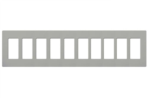 Lutron CW-10-GR (NT-R3R3R3R3R3R3R3R3R3R3-FB-GR) Nova T Screwless 10 Gang Wallplate Decora Opening, Fins Broken, in Gray, Matte Finish