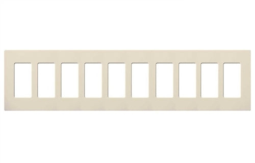 Lutron CW-10-LA (NT-R3R3R3R3R3R3R3R3R3R3-FB-LA) Nova T Screwless 10 Gang Wallplate Decora Opening, Fins Broken, in Light Almond, Matte Finish