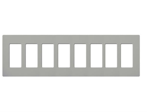 Lutron CW-8-GR (NT-R3R3R3R3R3R3R3R3-FB-GR) Nova T Screwless 8 Gang Wallplate Decora Opening, Fins Broken, in Gray, Matte Finish