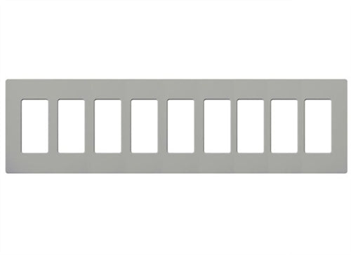 Lutron CW-9-GR (NT-R3R3R3R3R3R3R3R3R3-FB-GR) Nova T Screwless 9 Gang Wallplate Decora Opening, Fins Broken, in Gray, Matte Finish