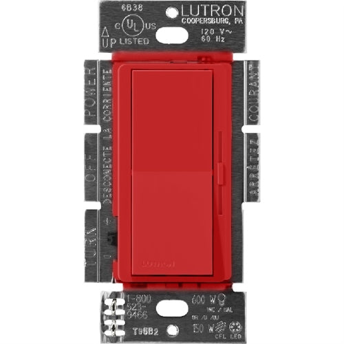 Lutron DVSCELV-300P-SR Diva Satin 300W Electronic Low Voltage Single Pole Dimmer in Signal Red
