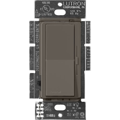 Lutron DVSCELV-300P-TF Diva Satin 300W Electronic Low Voltage Single Pole Dimmer in Truffle