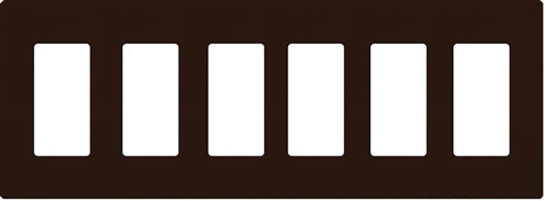 Lutron NT-R3R3R3R3R3R3-FB-BR Nova T Screwless 6 Gang Wallplate Decora Opening, Fins Broken, in Brown, Matte Finish