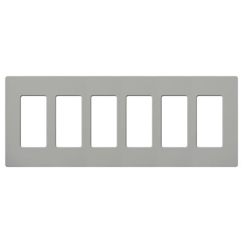 Lutron NT-R3R3R3R3R3R3-FB-GR Nova T Screwless 6 Gang Wallplate Decora Opening, Fins Broken, in Gray, Matte Finish
