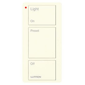 Lutron PJ2-3B-GLA-L01 Pico Wireless Control with indicator LED, 434 Mhz, 3-Button with Icon Engraving in Light Almond