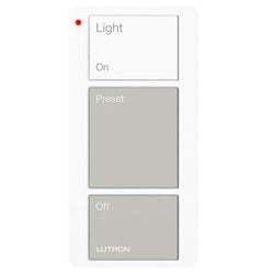 Lutron PJ2-3B-GWG-L01 Pico Wireless Control with indicator LED, 434 Mhz, 3-Button with Icon Engraving in White and Gray