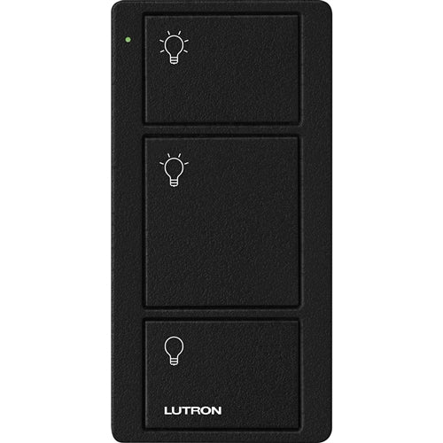 Lutron PJ2-3B-TMN-L01 Pico Wireless Control with indicator LED, 434 Mhz, 3-Button with Icon Engraving in Black, Satin Color