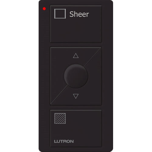 Lutron PJ2-3BRL-GBL-S04 Pico Wireless Control with indicator LED, 434 Mhz, 3-Button with Raise/Lower and Sheer Text Engraving in Black