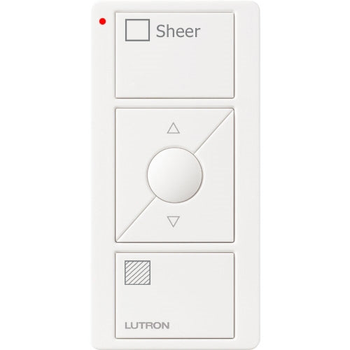 Lutron PJ2-3BRL-GWH-S04 Pico Wireless Control with indicator LED, 434 Mhz, 3-Button with Raise/Lower and Sheer Text Engraving in White
