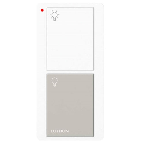 Lutron PJN-2B-GWG-L01 Pico Wireless Control with indicator LED and Nightlight, 434 Mhz, 2-Button with Light Icon Engraving in White and Gray