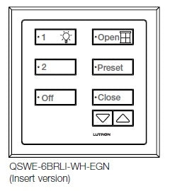 Lutron QSWE-6BRLI-SC seeTouch QS Wallstation 6-Button Dual Wallstation with Raise/Lower for Grafik Eye QS System, Insert Style in Satin Chrome Unengraved