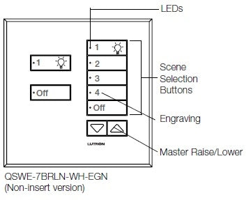 Lutron QSWE-7BRLN-SC seeTouch QS Wallstation 7-Button Wallstation with Raise/Lower for Grafik Eye QS System, Non Insert Style in Satin Chrome Unengraved