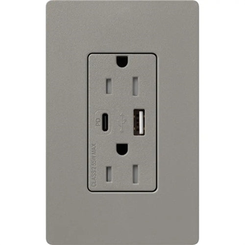 Lutron SCR-15-ACTR-CS Claro 15A Dual Type A and C USB Receptacle, Tamper Resistant in Cobblestone