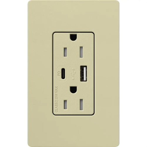Lutron SCR-15-ACTR-SA Claro 15A Dual Type A and C USB Receptacle, Tamper Resistant in Sage