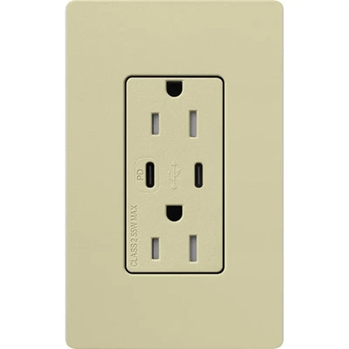 Lutron SCR-15-CCTR-SA Claro Satin 15A Dual Type USB Type C and C USB Receptacle, Tamper Resistant in Sage