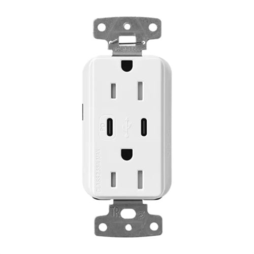 Lutron SCR-15-CCTR-SW Claro Satin 15A Dual Type USB Type C and C USB Receptacle, Tamper Resistant in Snow