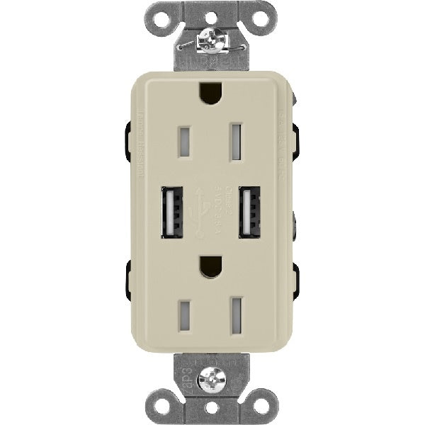Lutron SCR-15-UBTR-CY Claro 15A Dual USB Receptacle, Tamper Resistant in Clay
