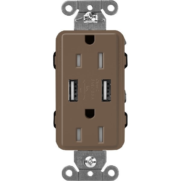 Lutron SCR-15-UBTR-EP Claro 15A Dual USB Receptacle, Tamper Resistant in Espresso