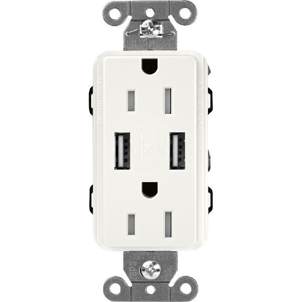 Lutron SCR-15-UBTR-GLClaro 15A Dual USB Receptacle, Tamper Resistant in Glacier White