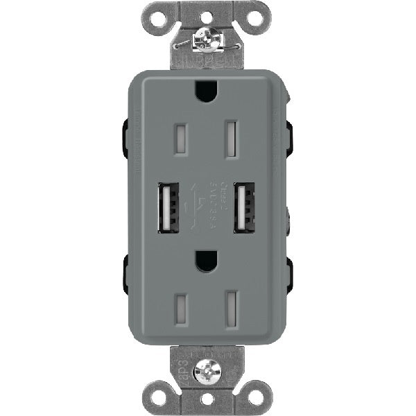 Lutron SCR-15-UBTR-SLClaro 15A Dual USB Receptacle, Tamper Resistant in Slate