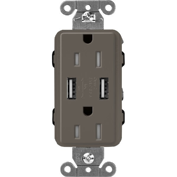 Lutron SCR-15-UBTR-TFClaro 15A Dual USB Receptacle, Tamper Resistant in Truffle