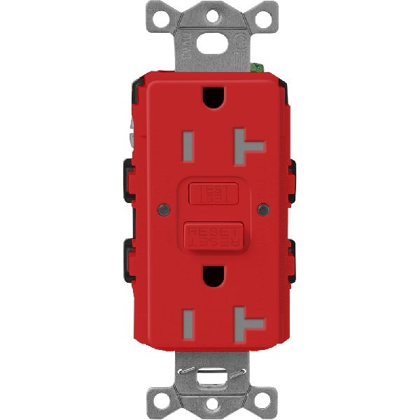 Lutron SCR-20-GFST-SR Claro Satin Self-Testing Tamper Resistant 20A GFCI Receptacle in Signal Red