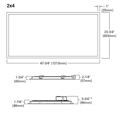Metalux 24CGTX-72-L835 2'x4' Configurable LED Recessed Panel, 7200 Lumens, Smooth White Frosted Lens, 120-277V, 80 CRI, 3500K