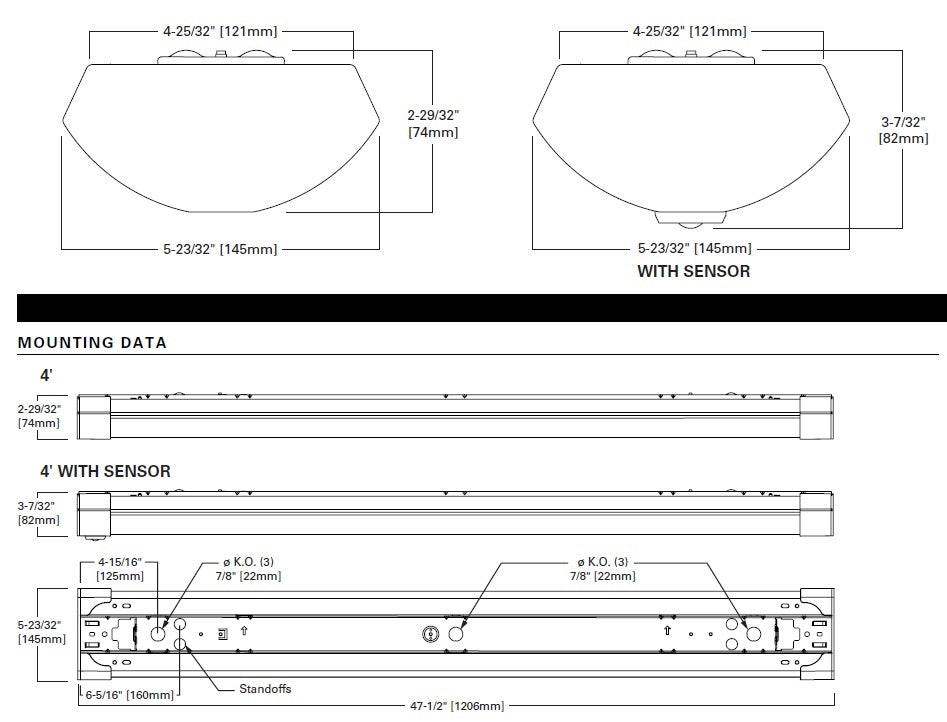 Metalux 4CWPLD4040C 4' LED Commercial Wraparound, 4700 lumen, 4000K, 120-277V, 0-10V Dimming Driver